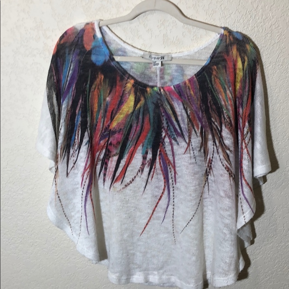 Forever 21 Boho Style Poncho Sweater feather print